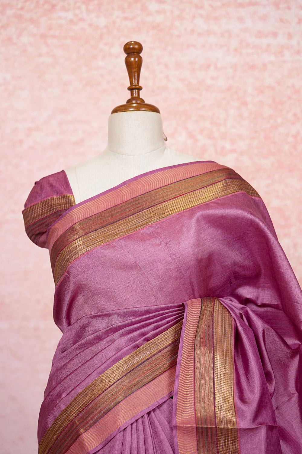 Lavender Pink Tussar Silk Saree