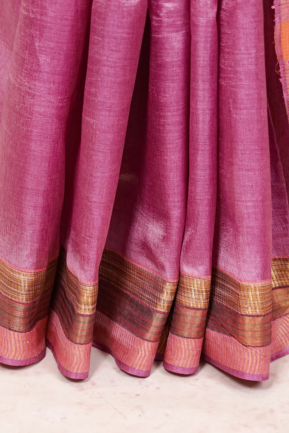 Lavender Pink Tussar Silk Saree