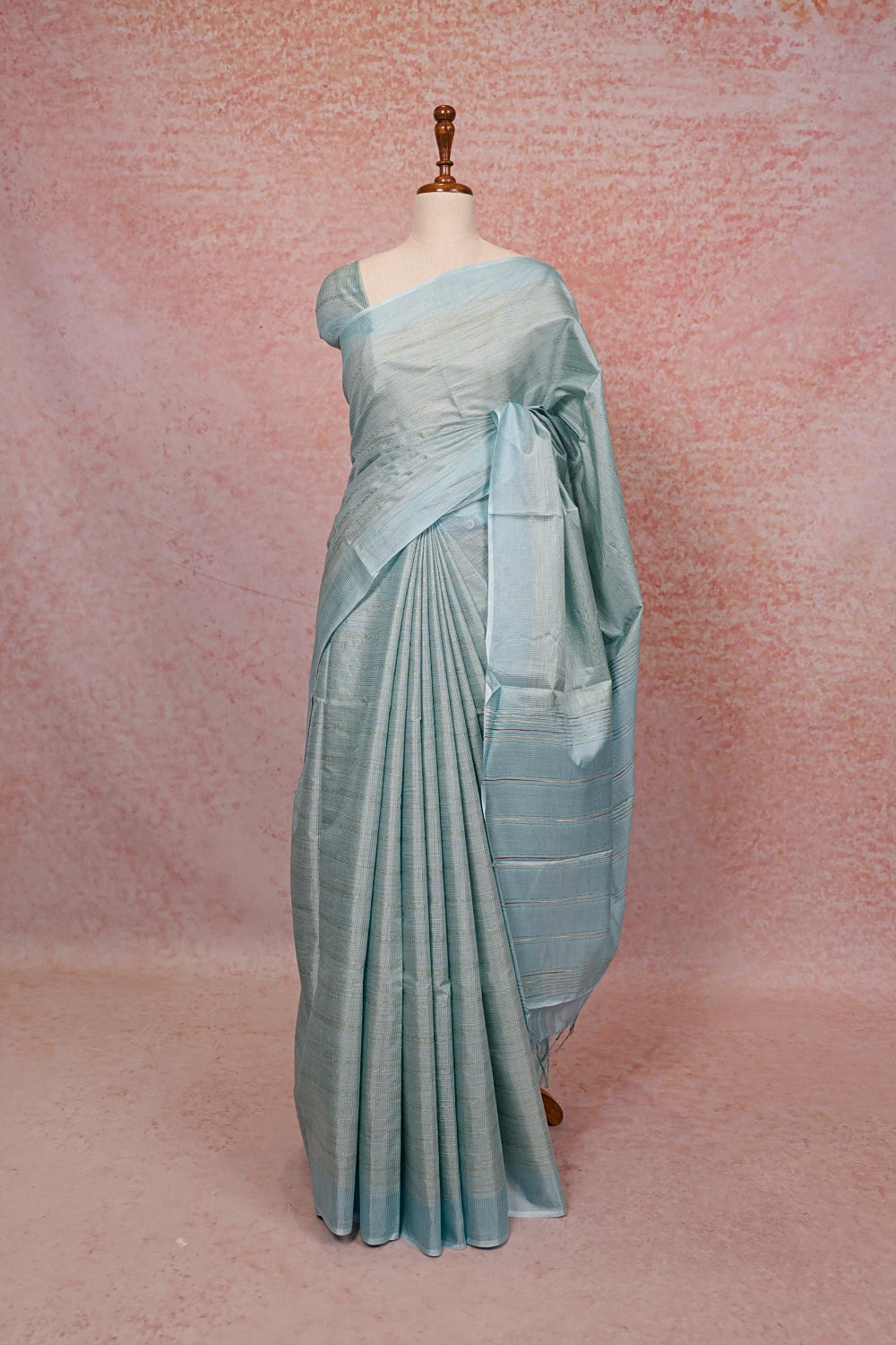 Ice Blue Tussar Silk Saree