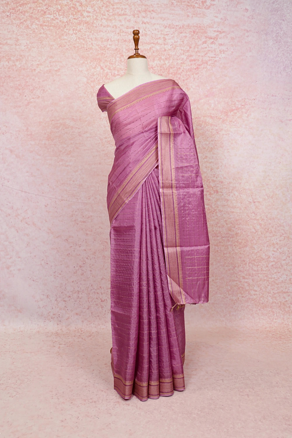Lavender Pink Tussar Silk Saree