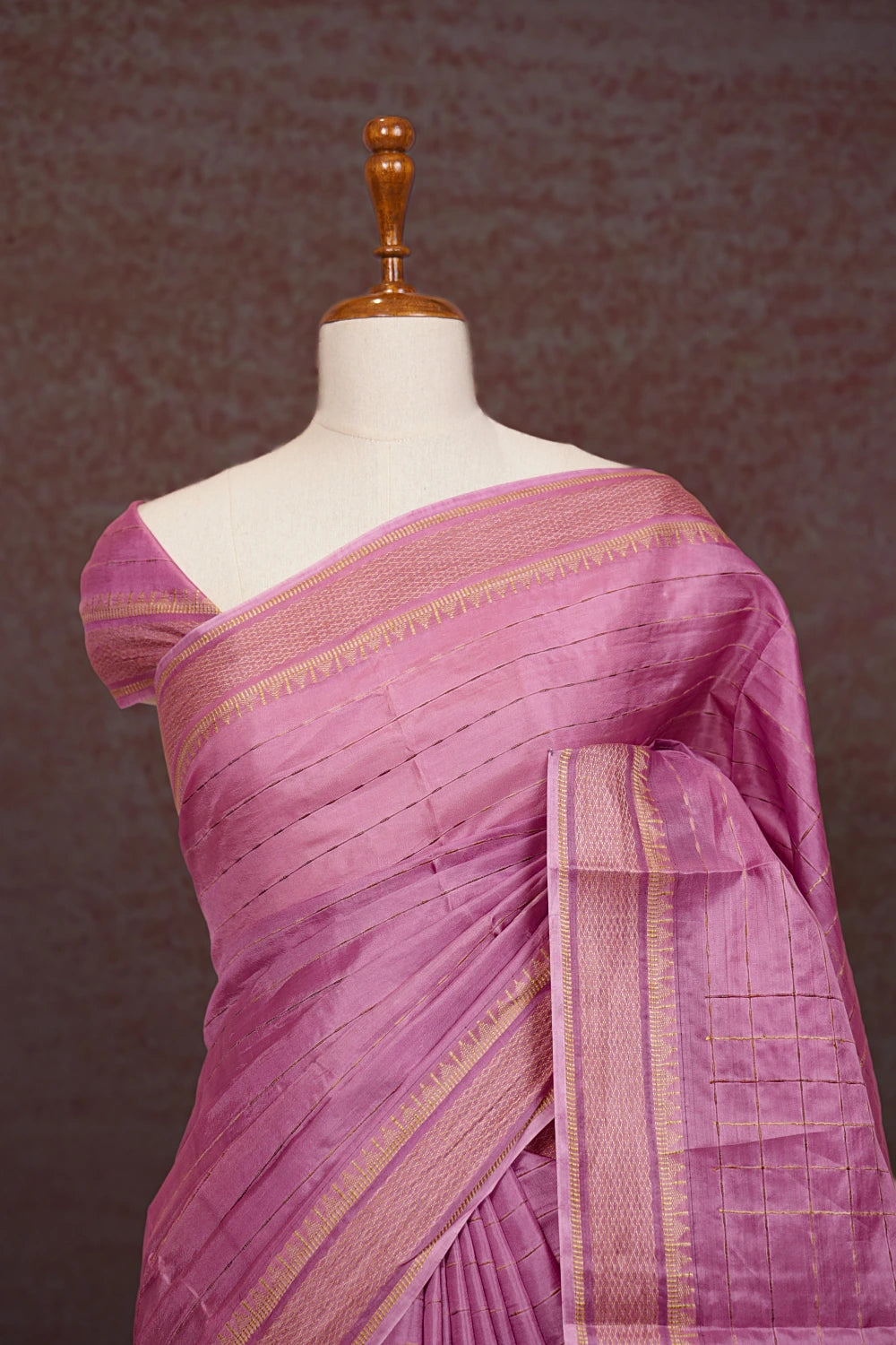 Lavender Pink Tussar Silk Saree
