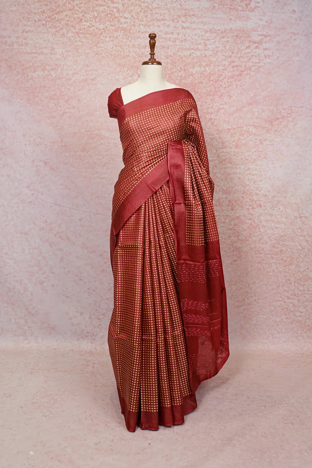 Maroon Tussar Silk Saree