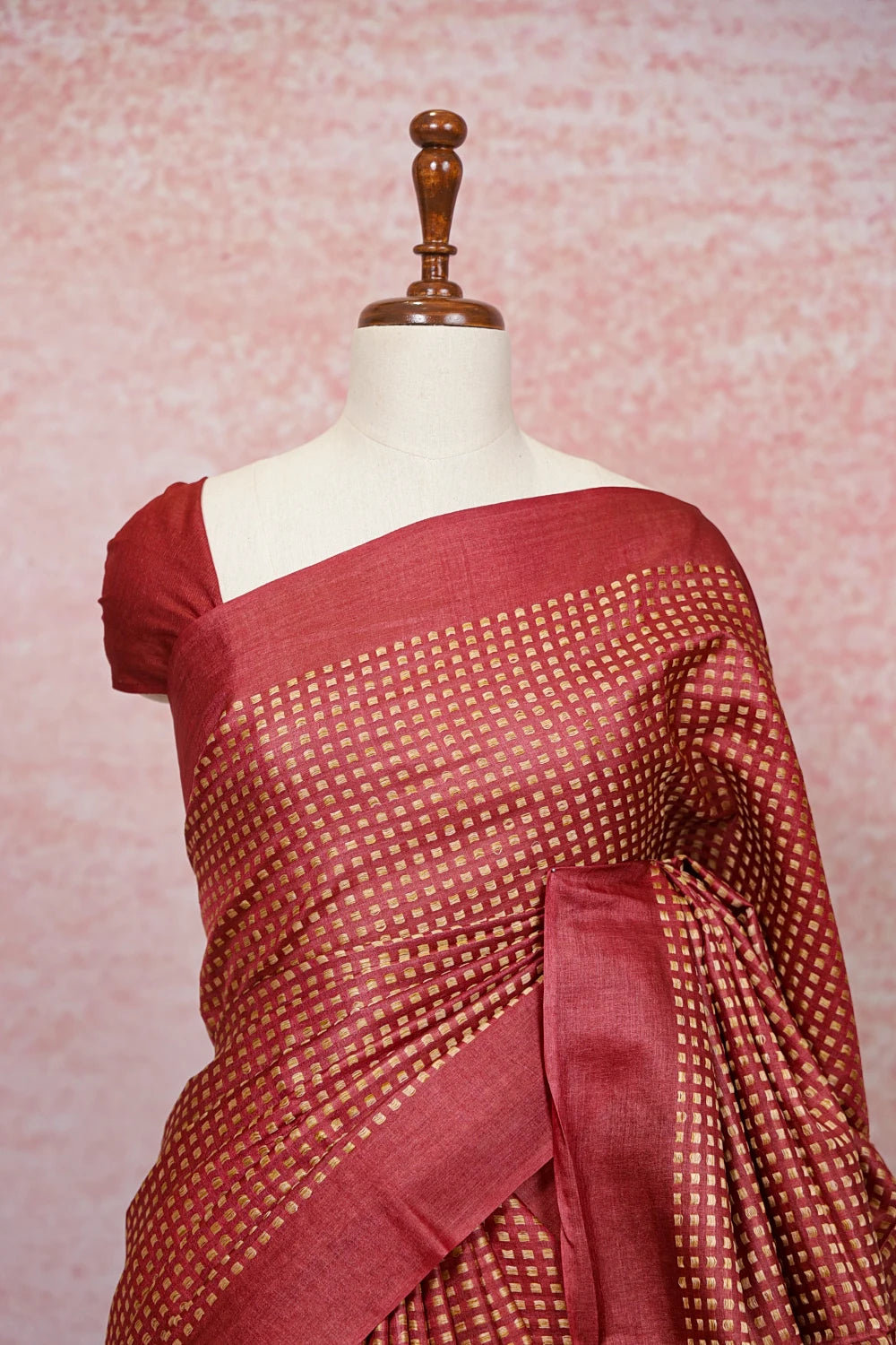 Maroon Tussar Silk Saree