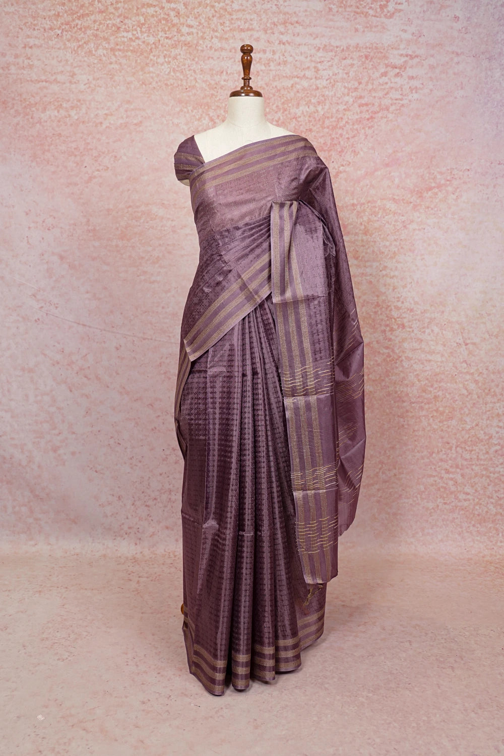 Dusty Lavender Tussar Silk Saree