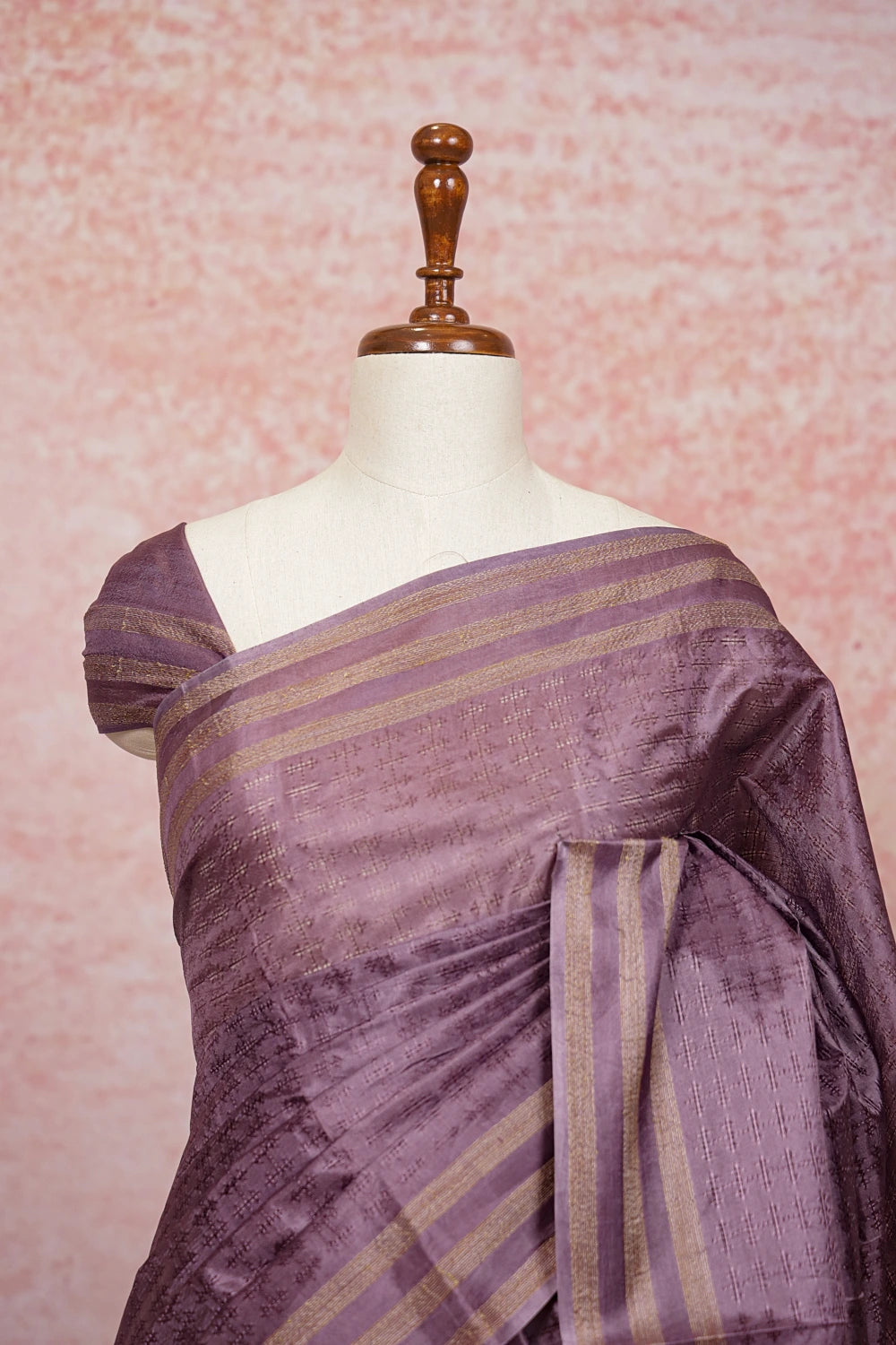 Dusty Lavender Tussar Silk Saree
