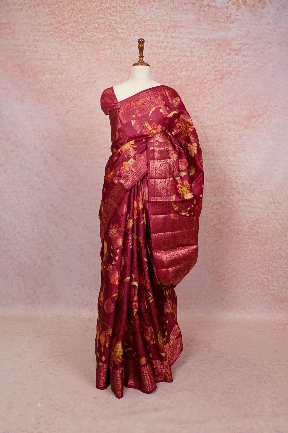 Maroon Tussar Silk Saree
