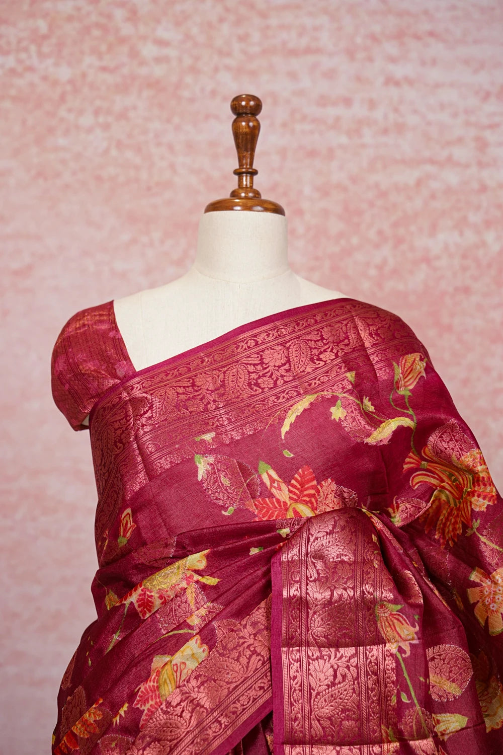 Maroon Tussar Silk Saree