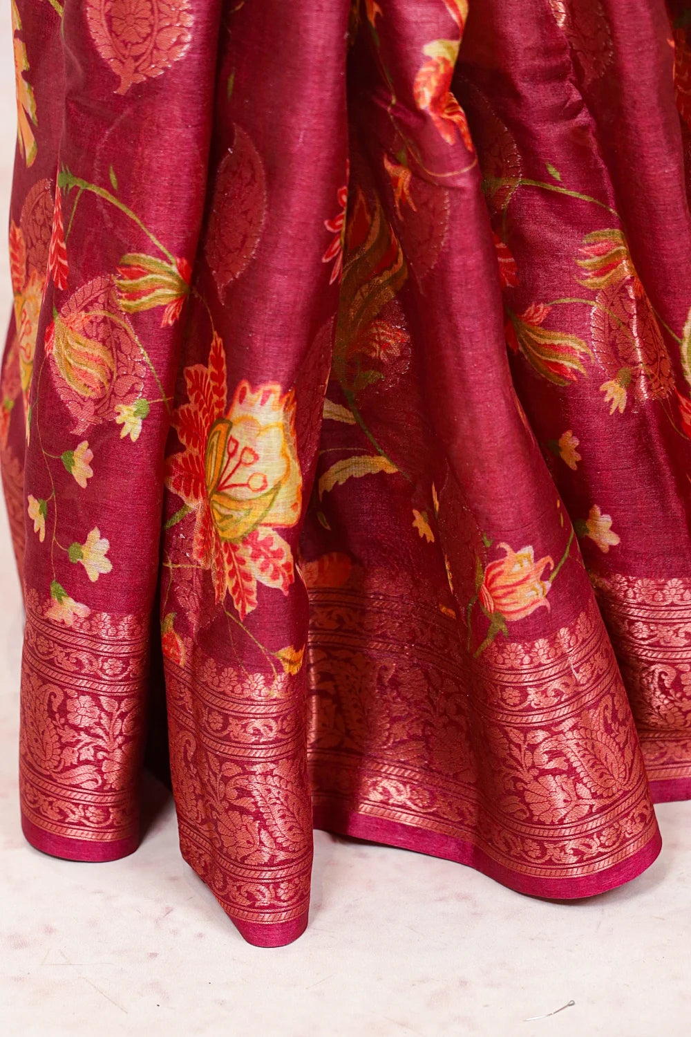 Maroon Tussar Silk Saree