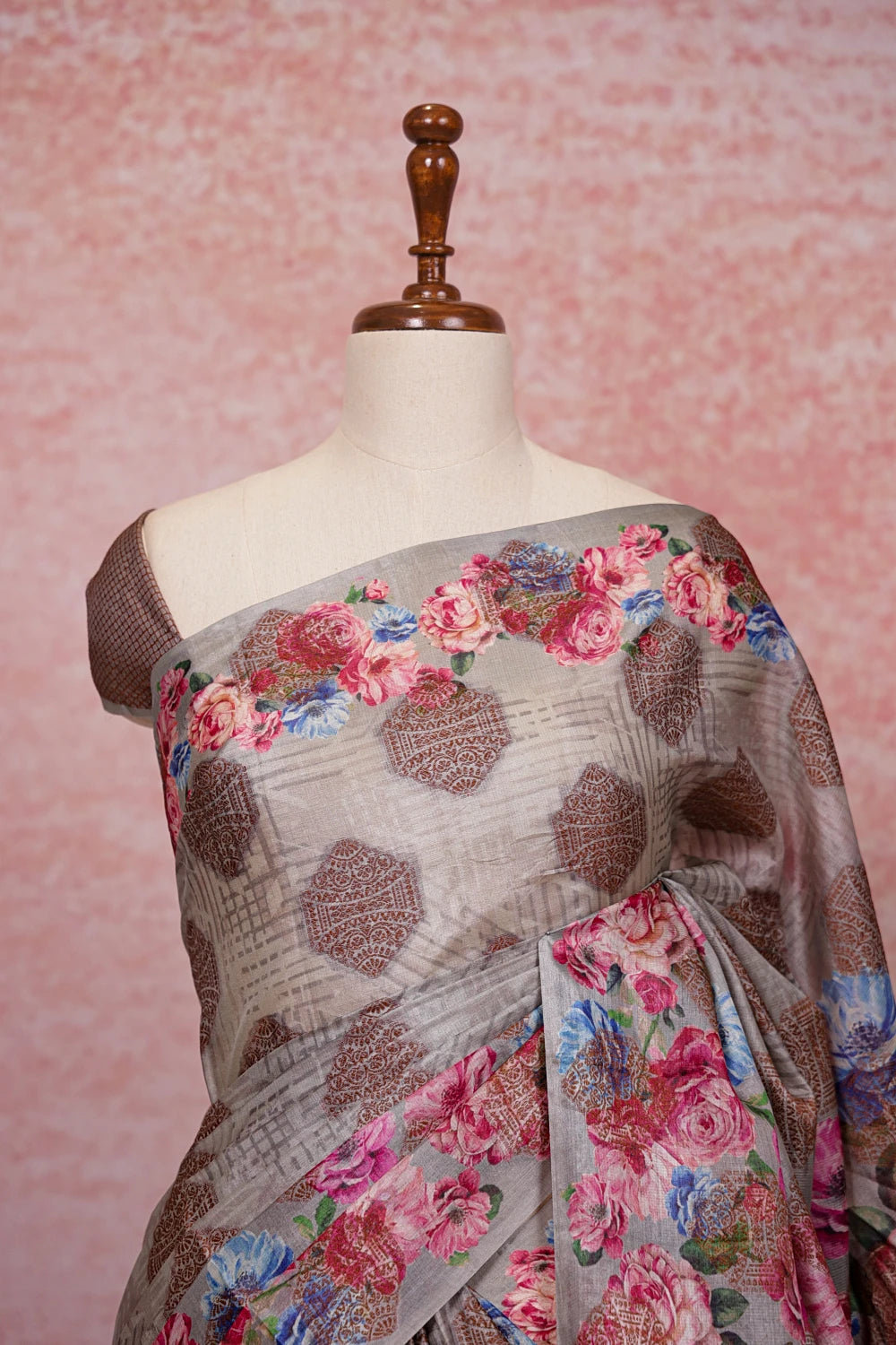 Ash Tussar Silk Saree