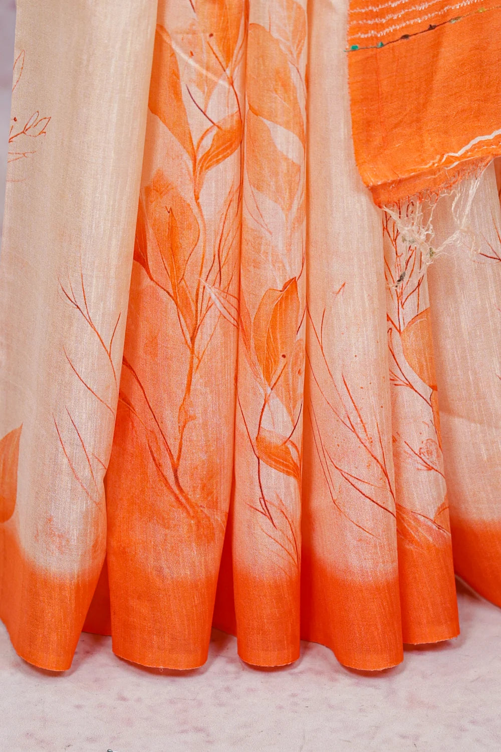 Cream Tussar Silk Saree