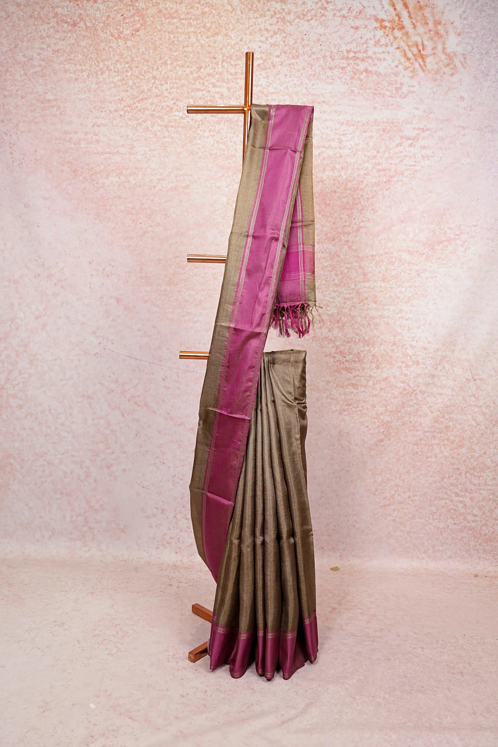 Taupe Brown Tussar Silk Saree