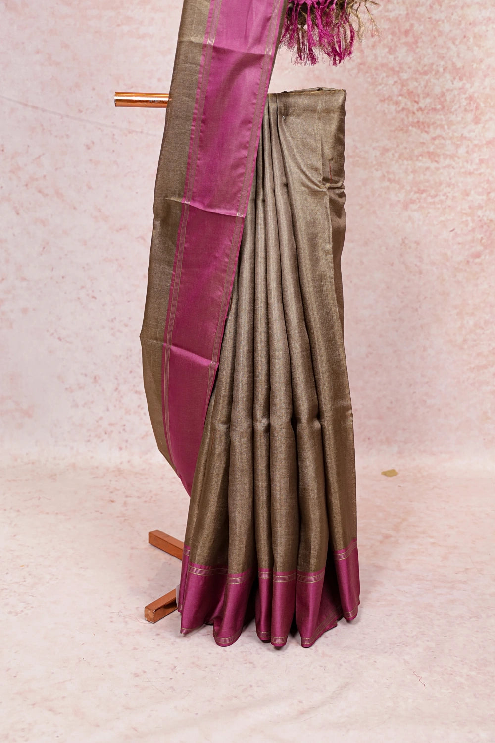 Taupe Brown Tussar Silk Saree