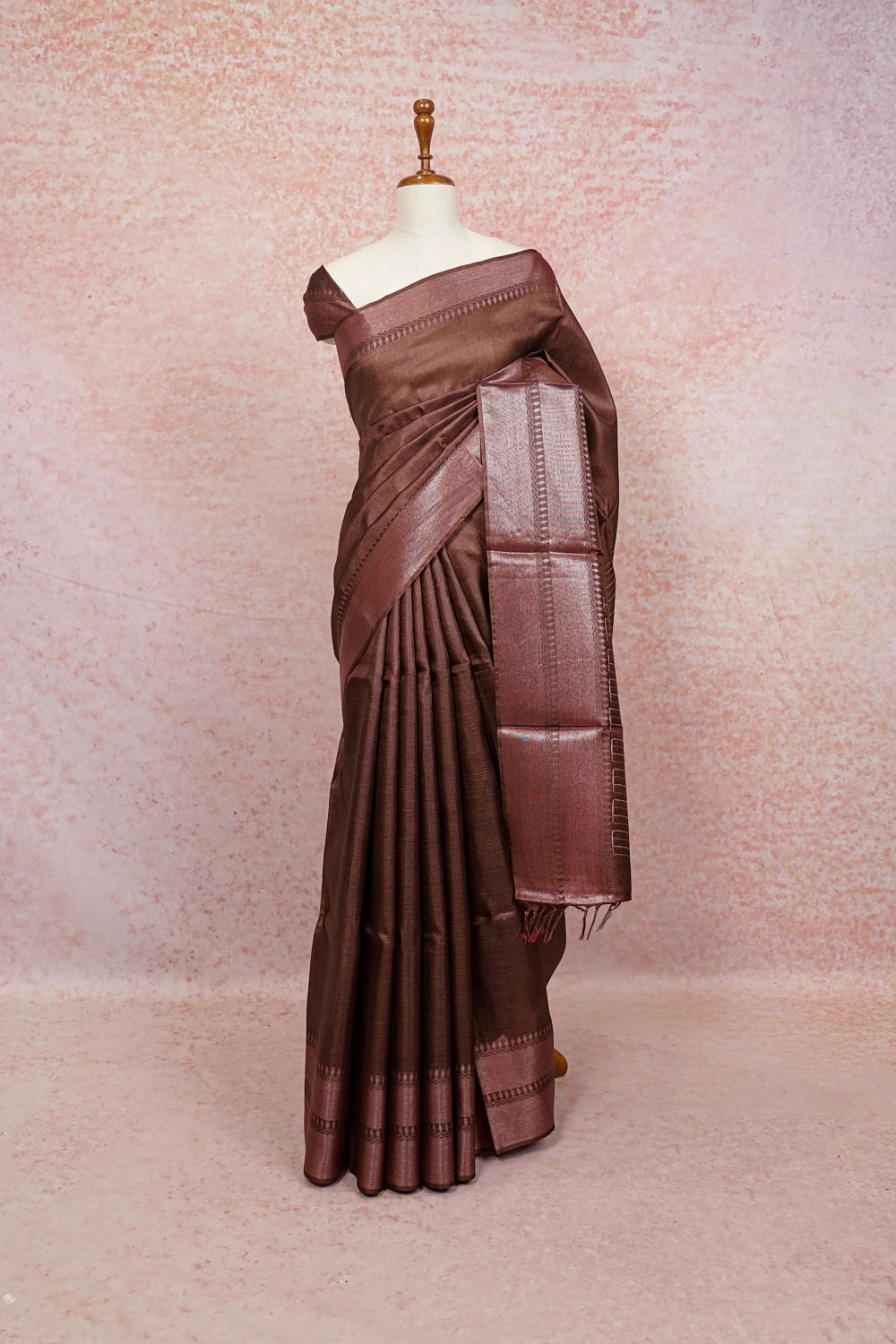 Brown Tussar Silk Saree