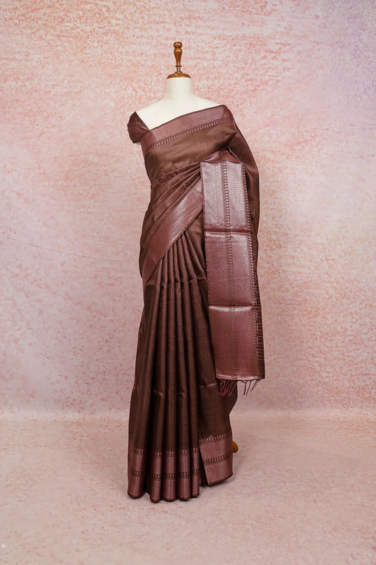 Brown Tussar Silk Saree - Seematti