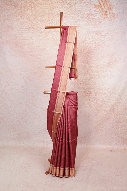 Maroon Tussar Silk Saree - Seematti