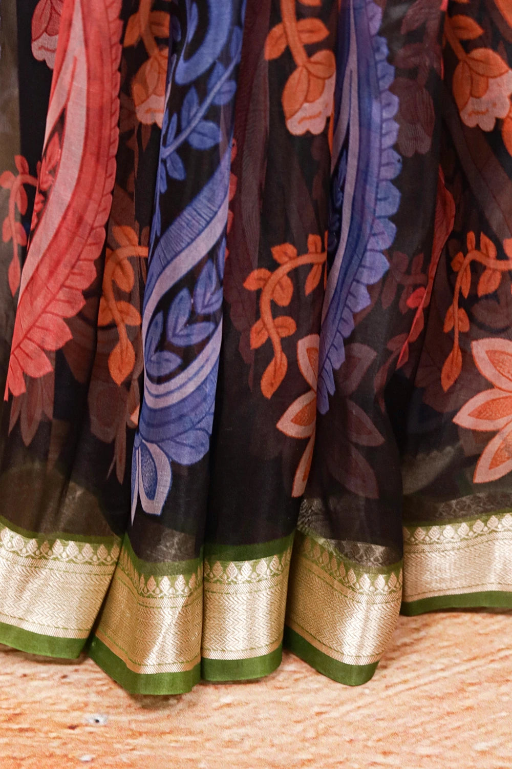 Green And Black Tussar Saree