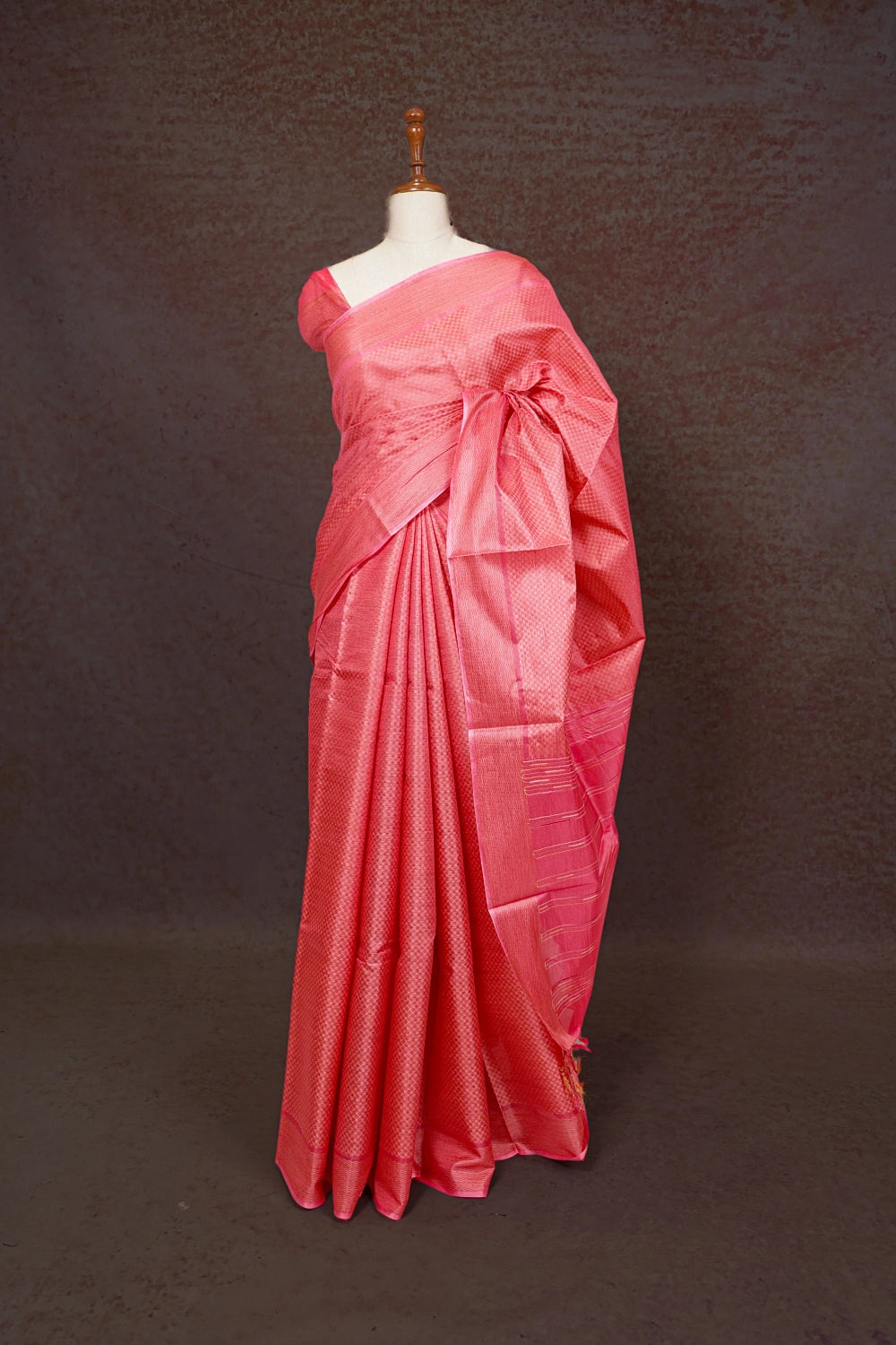 Peach Tussar Silk Saree - Seematti