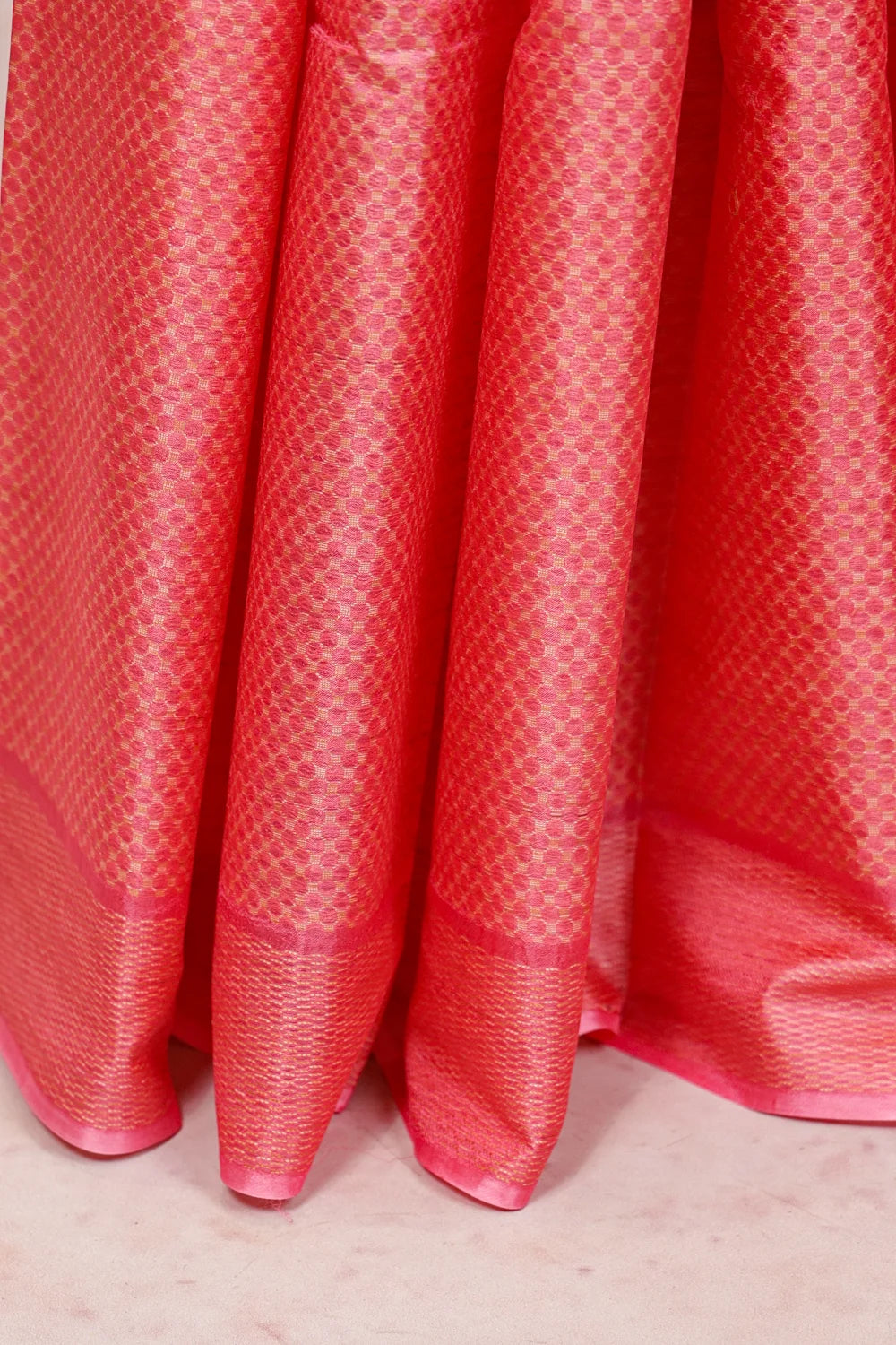 Peach Tussar Silk Saree - Seematti