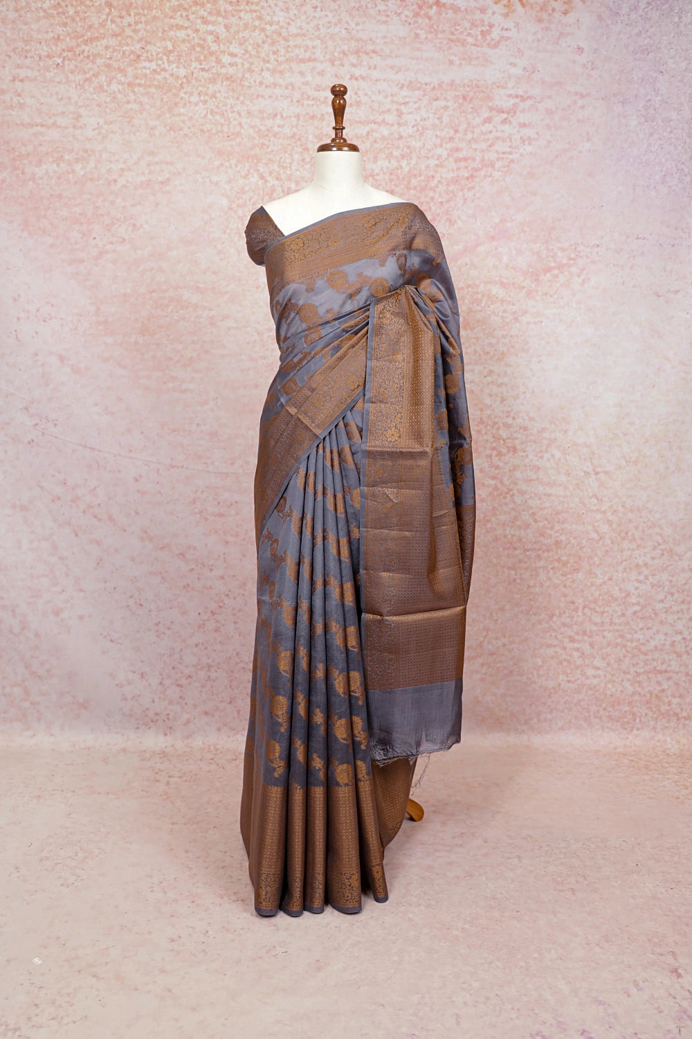 Ash Tussar Silk Saree