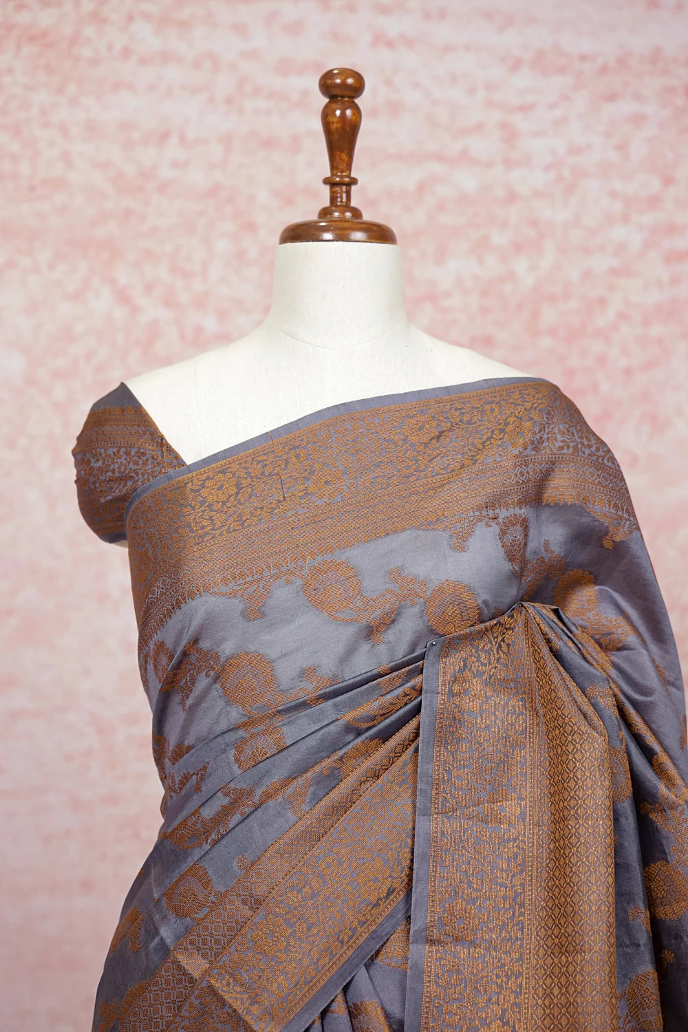 Ash Tussar Silk Saree
