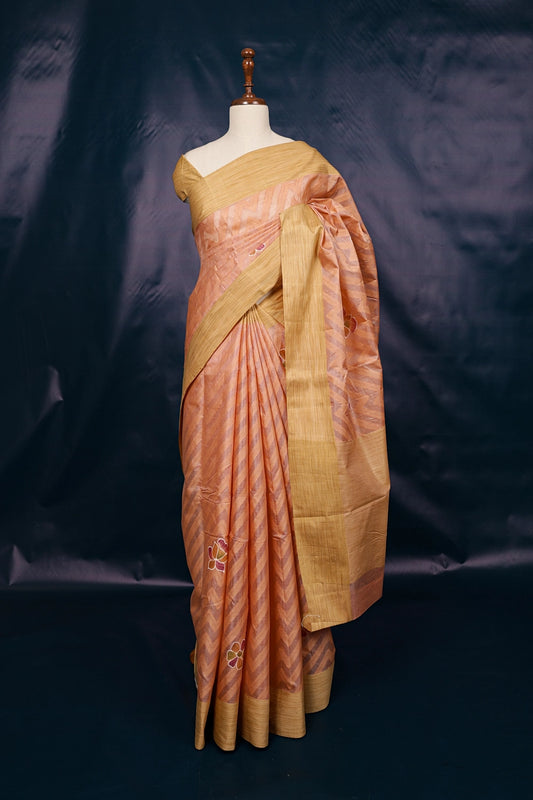 Peach Tussar Saree - Seematti