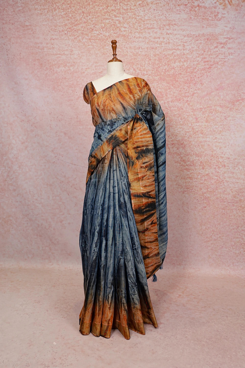 Slate Blue Semi Tussar Tissue Saree with zari border - Seematti