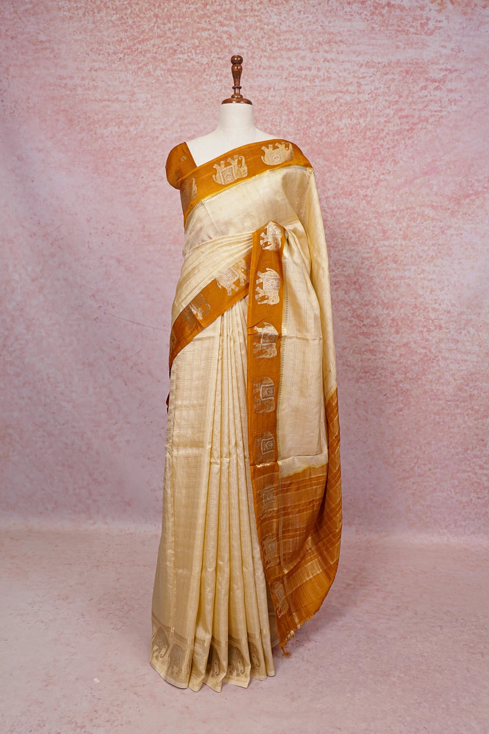 Cream Semi Banarasi Saree