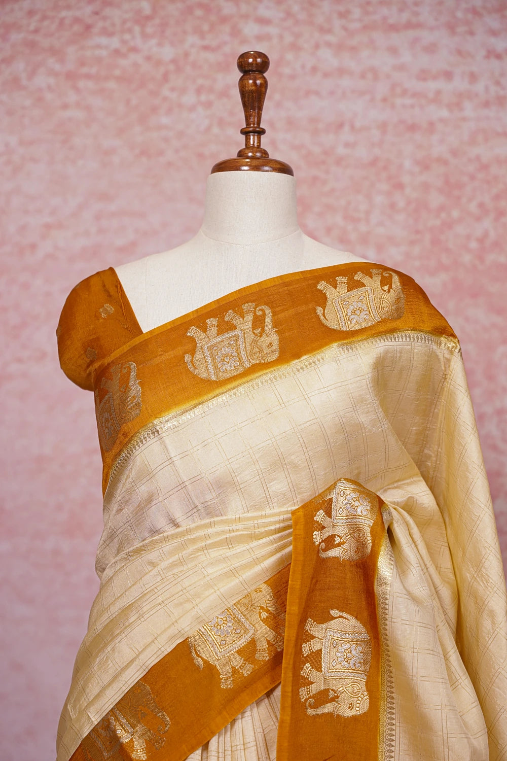 Cream Semi Banarasi Saree