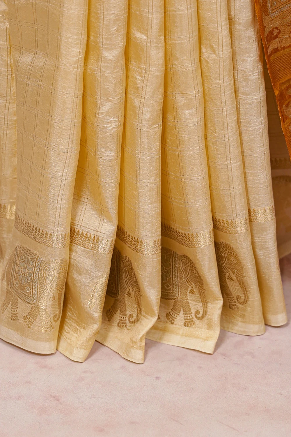 Cream Semi Banarasi Saree