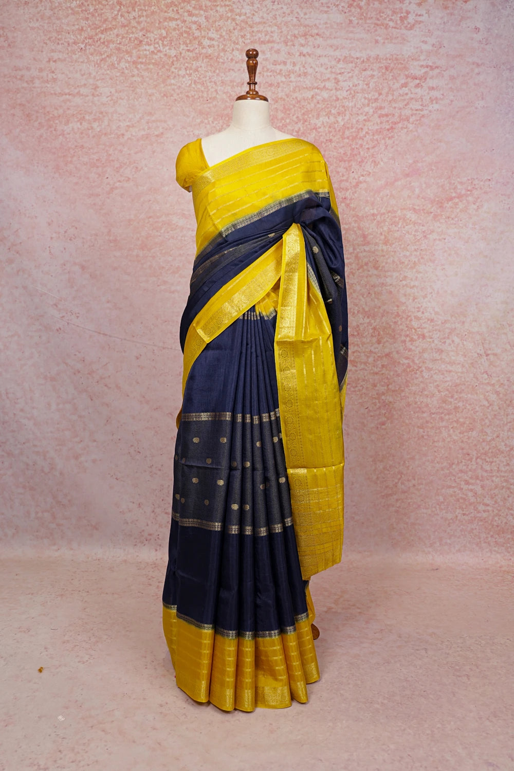 Navy Blue Semi Banarasi Saree