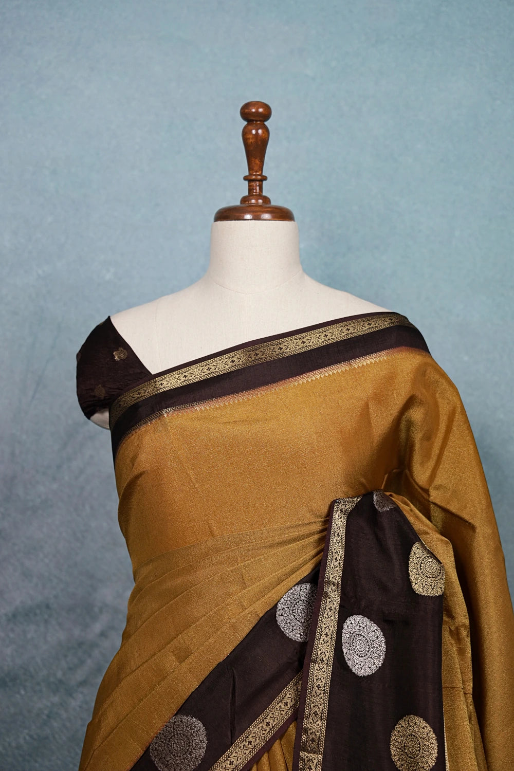 Mustard Yellow Semi Banarasi Saree