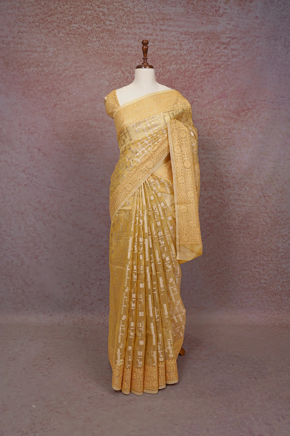 Light Yellow Tissue Kota Saree with thread border - Seematti