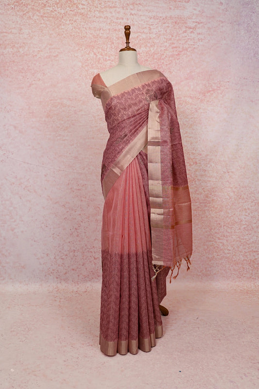 Light Onion Pink Semi Tissue Thread With Stone Work Saree With Zari Border - Seematti