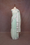 Sea Green Semi Tissue Stone Work Saree With Silver Border - Seematti