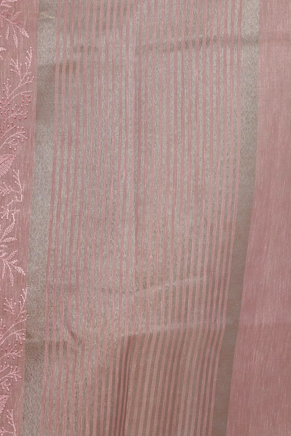 Pink Semi Tissue Thread Work Saree With Silver Border - Seematti