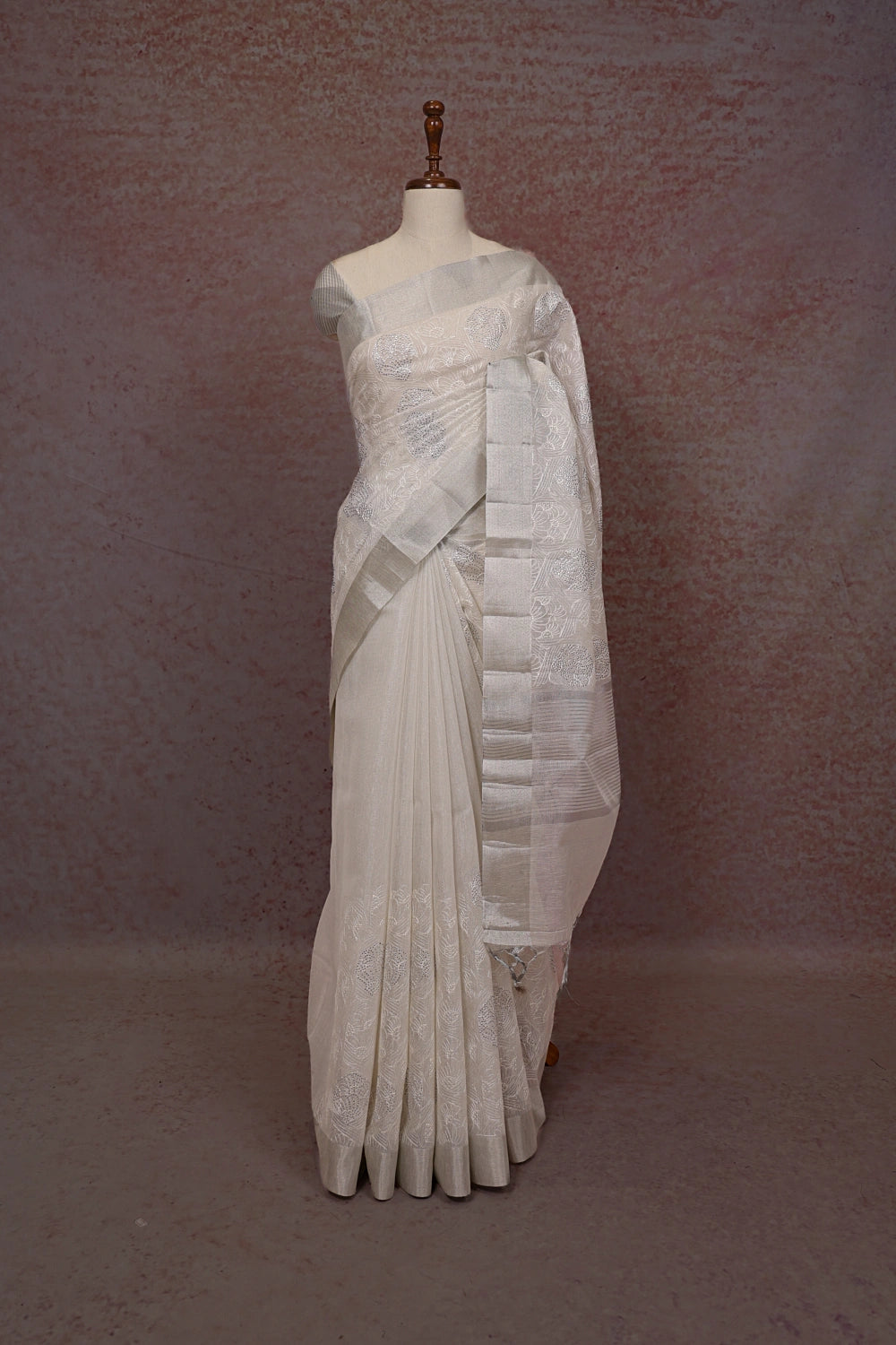 Silver Semi Tissue Saree with silver border - Seematti