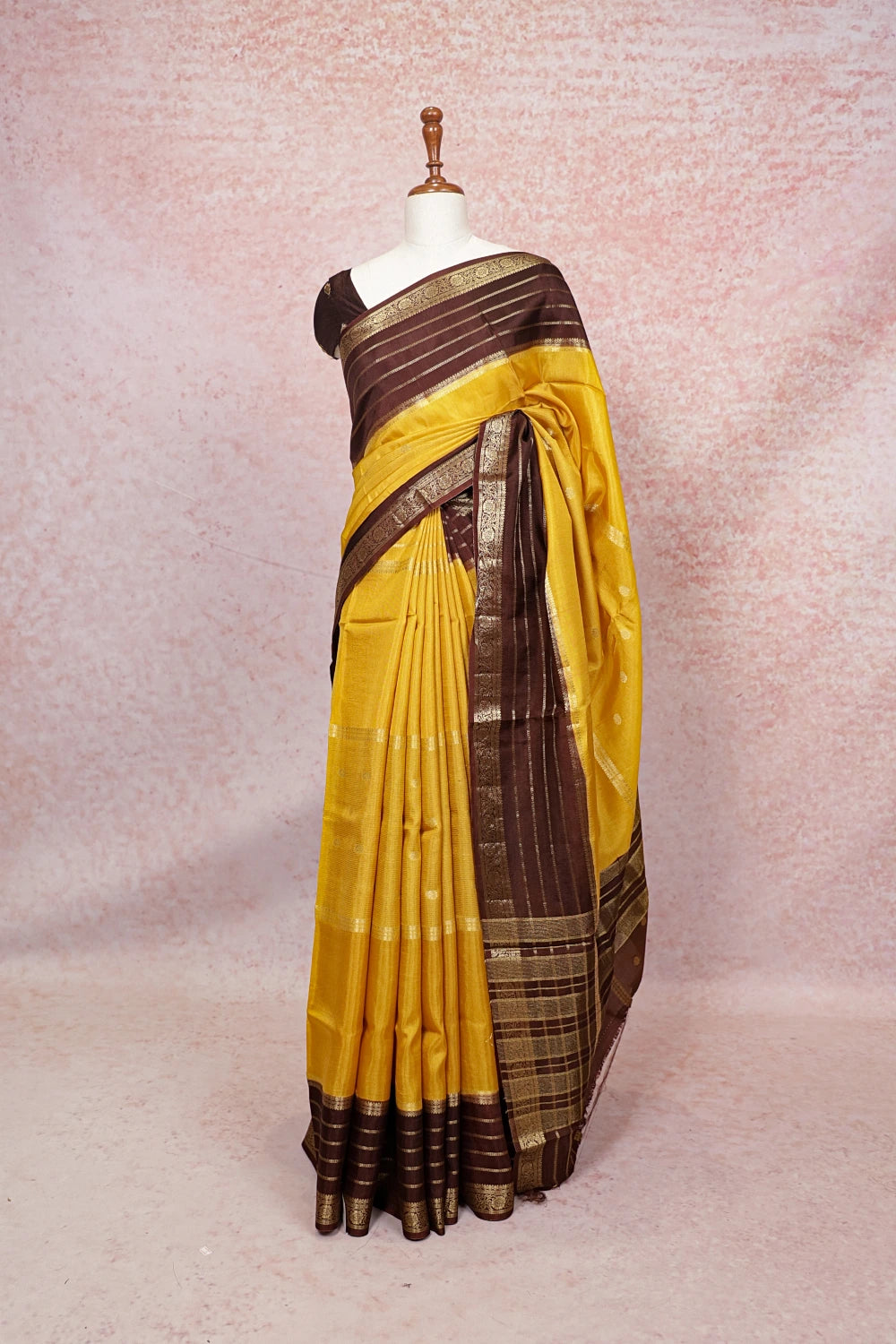 Mango Yellow Binni Silk Saree with line border - Seematti