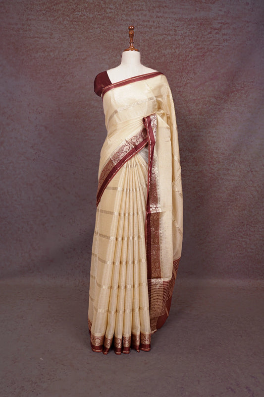 Cream Binni Silk Small Butta Saree With Designer Border - Seematti