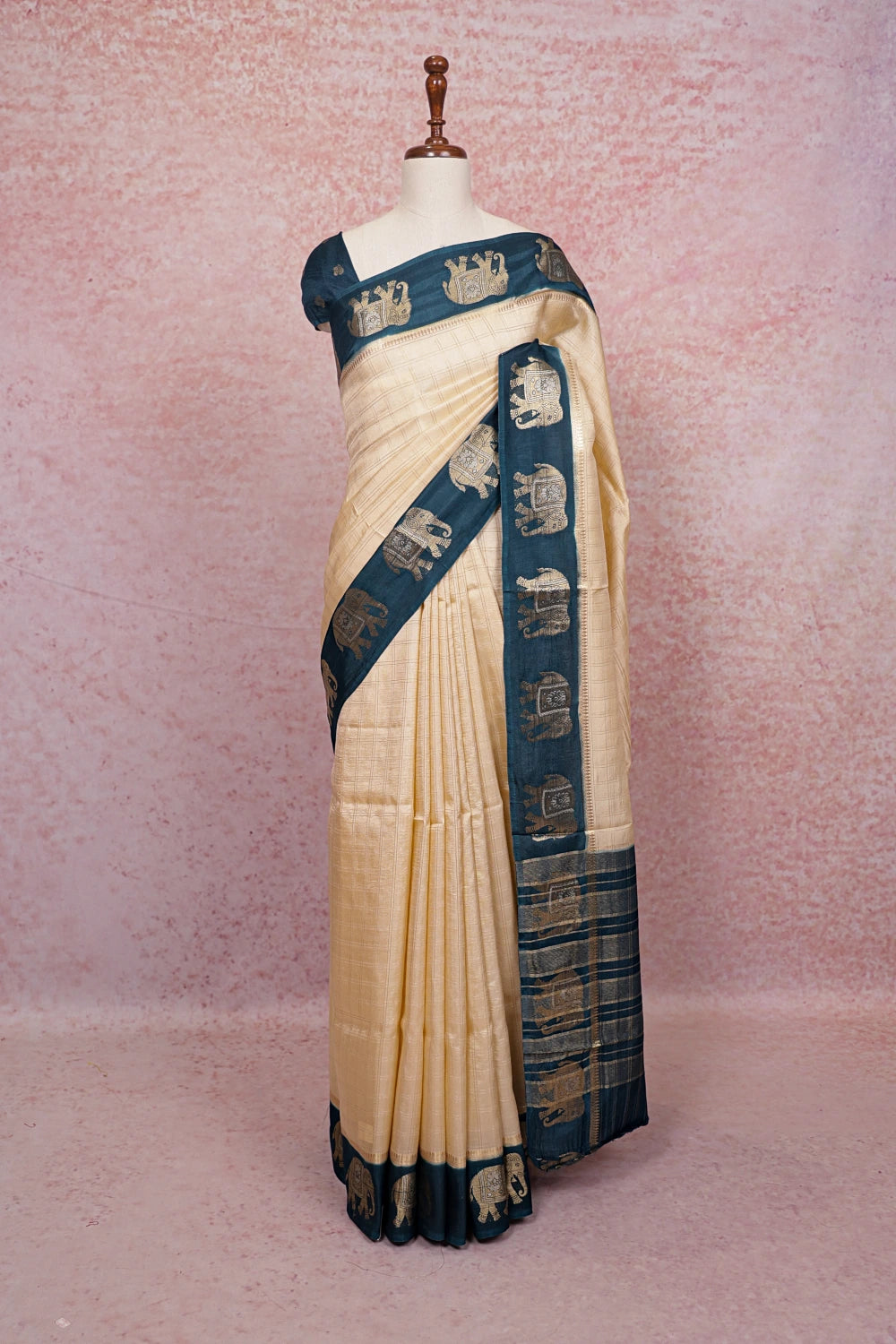 Cream Banarasi Silk Saree