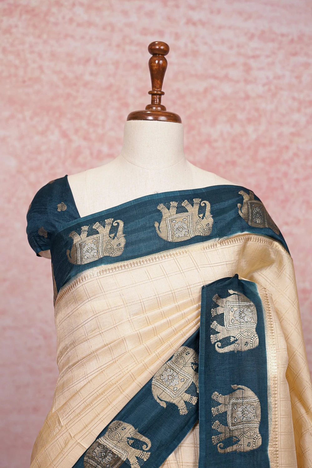 Cream Banarasi Silk Saree