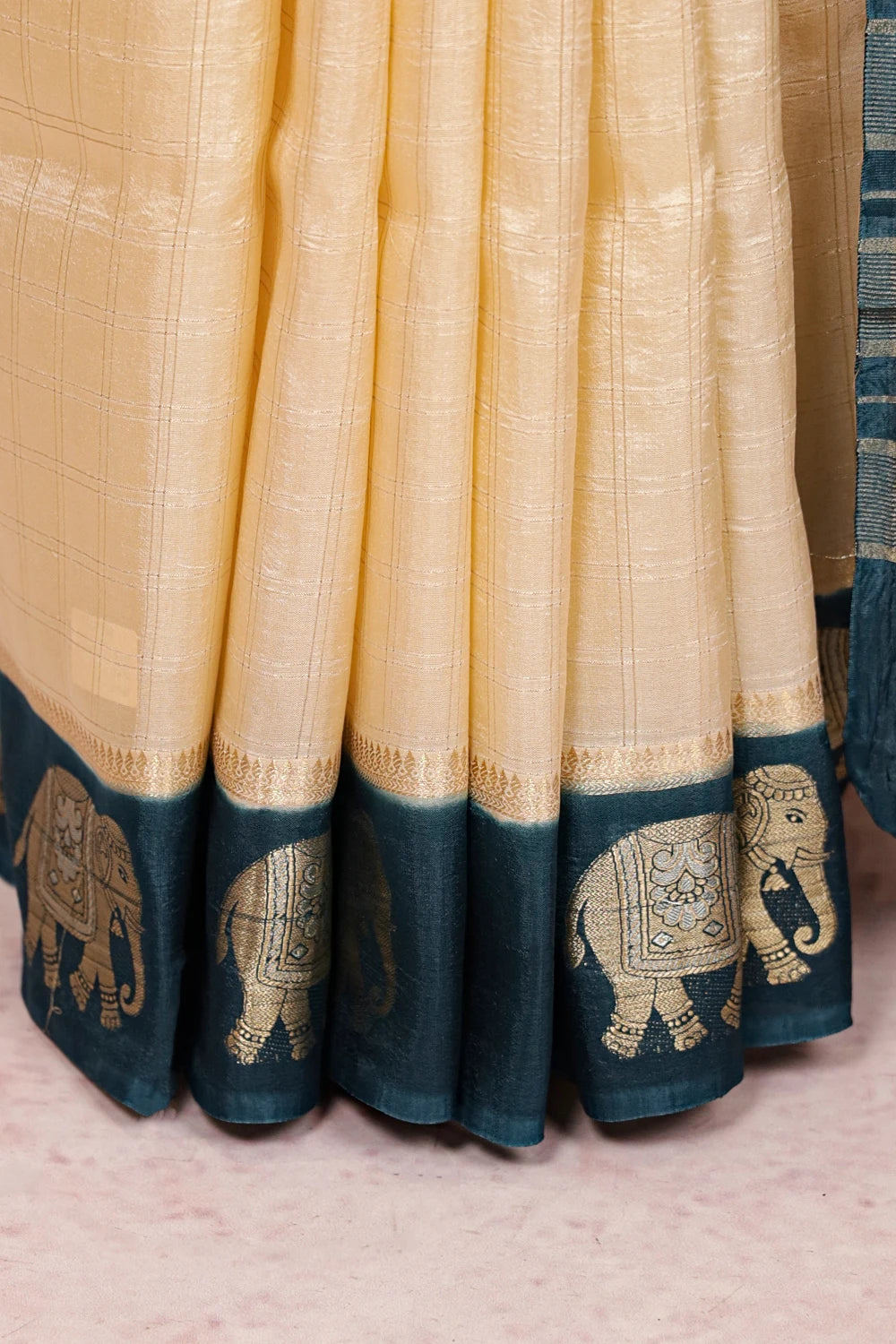 Cream Banarasi Silk Saree