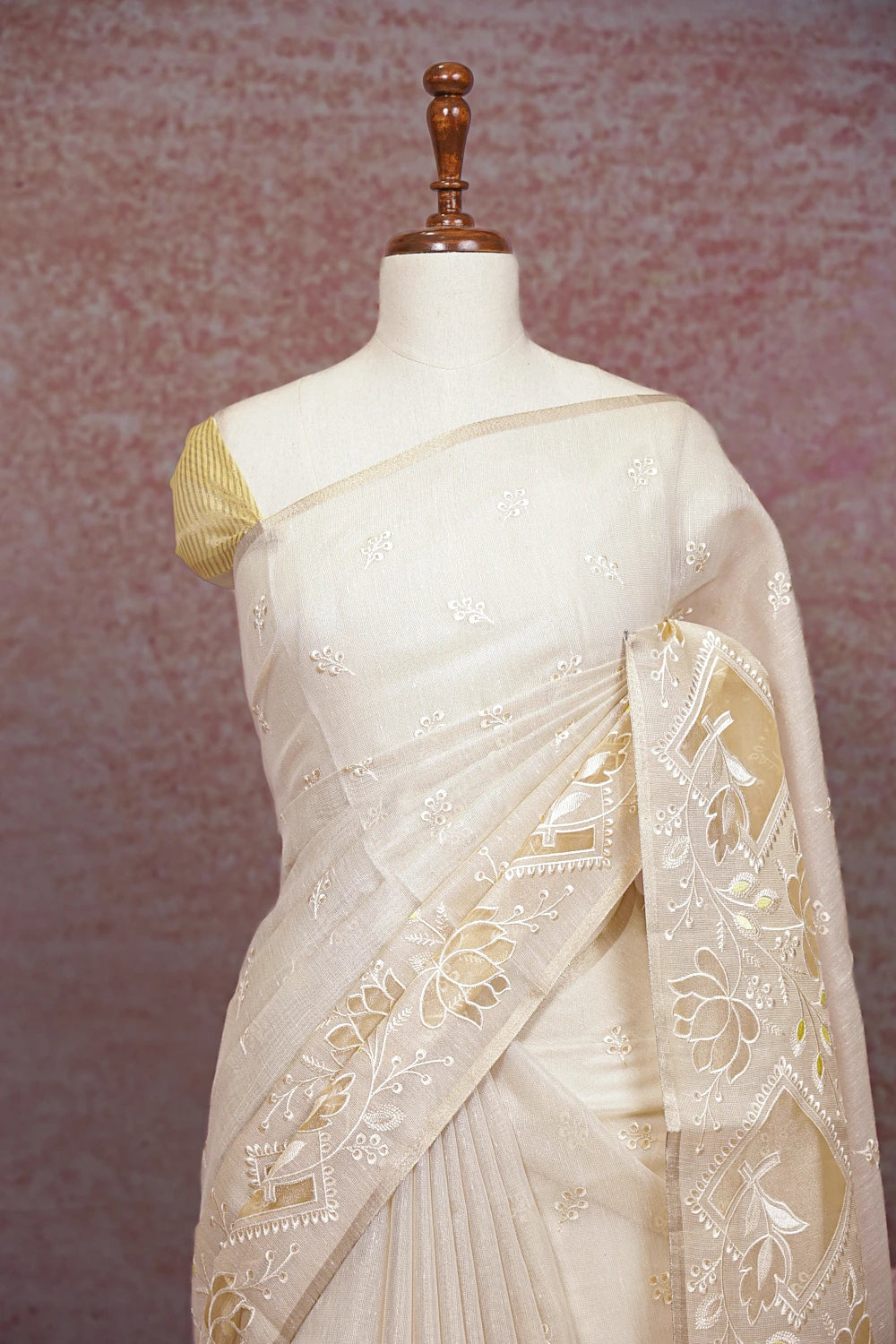 Cream Semi Tissue Saree