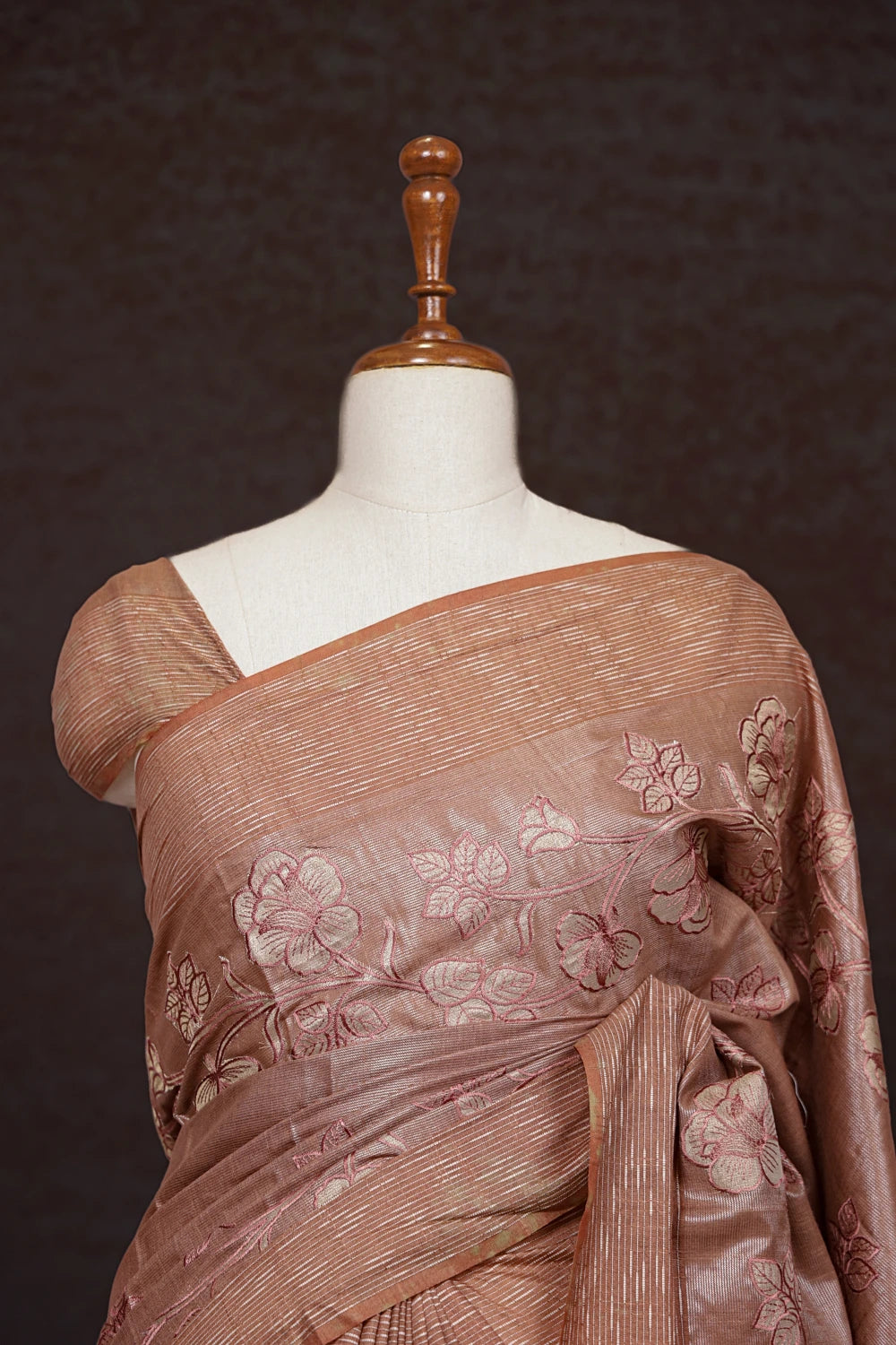 Rose Gold  Semi Linen Tissue Saree