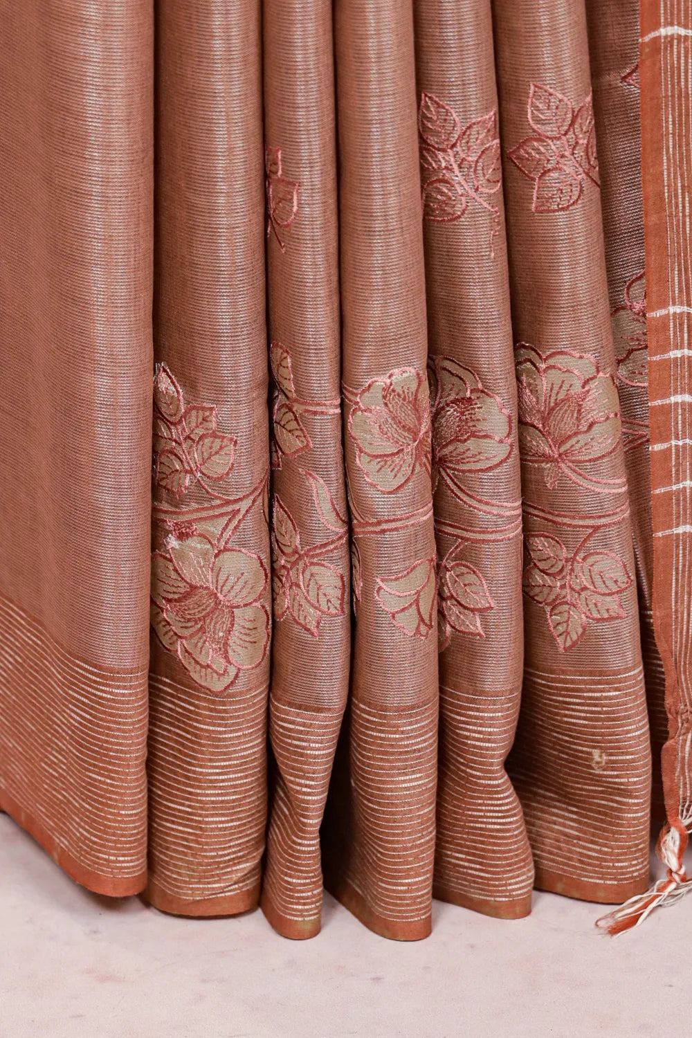 Rose Gold  Semi Linen Tissue Saree