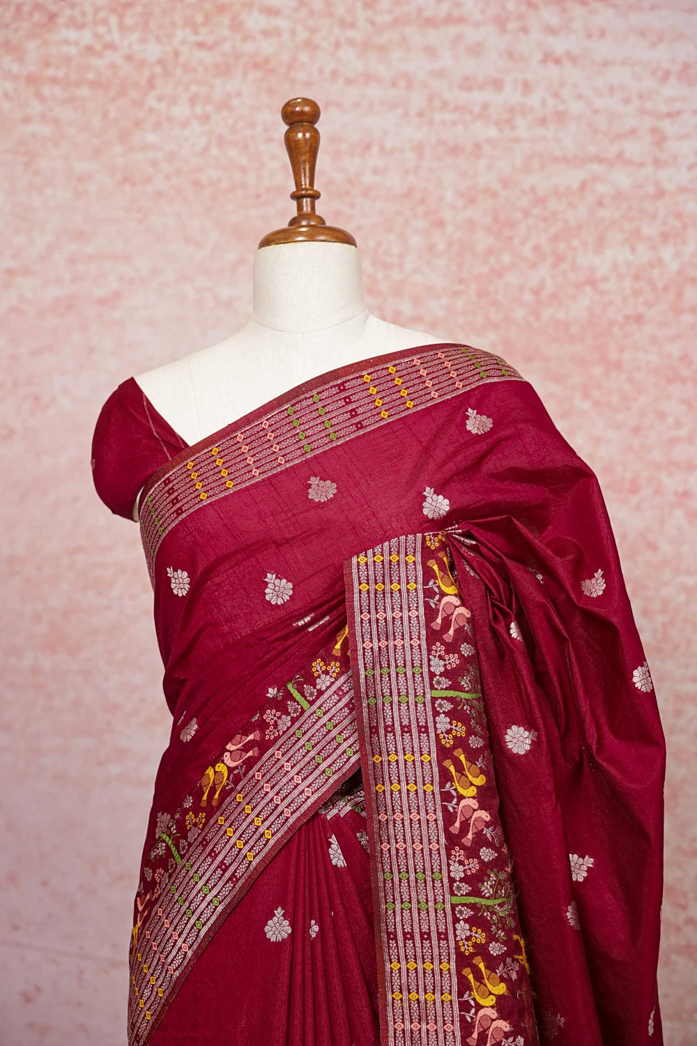 Wine Red Semi Banarasi Saree