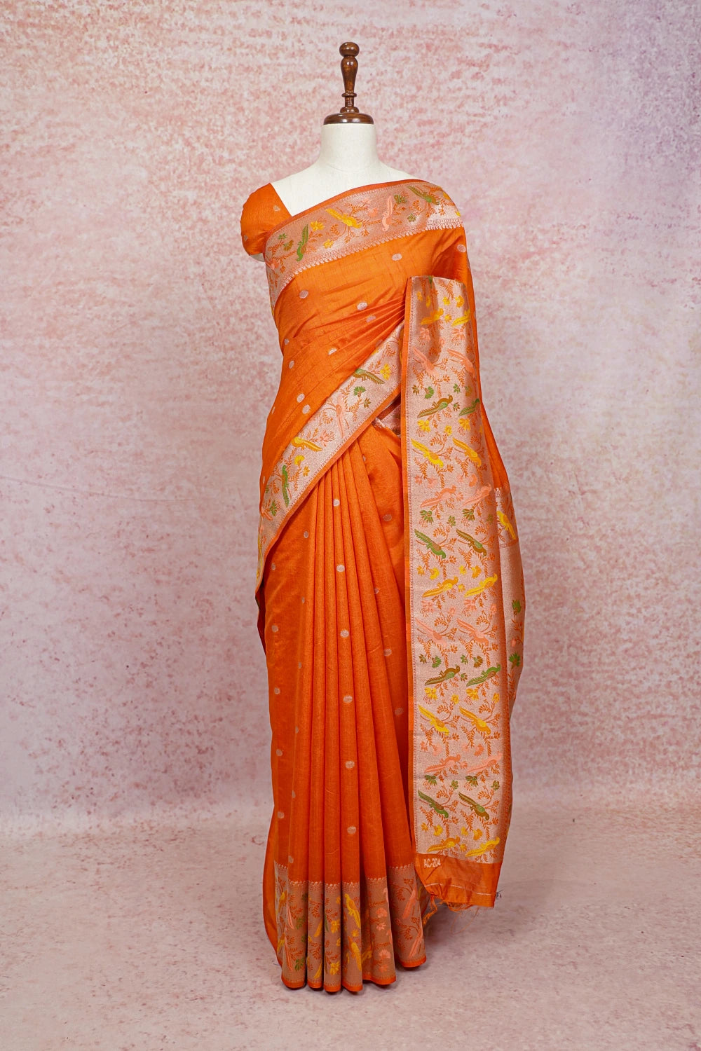Orange Semi Banarasi Saree