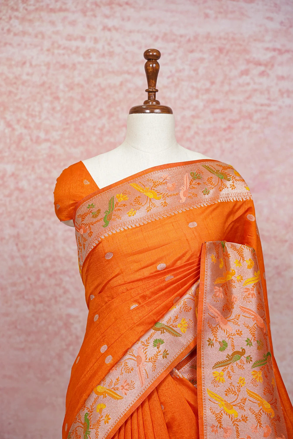 Orange Semi Banarasi Saree
