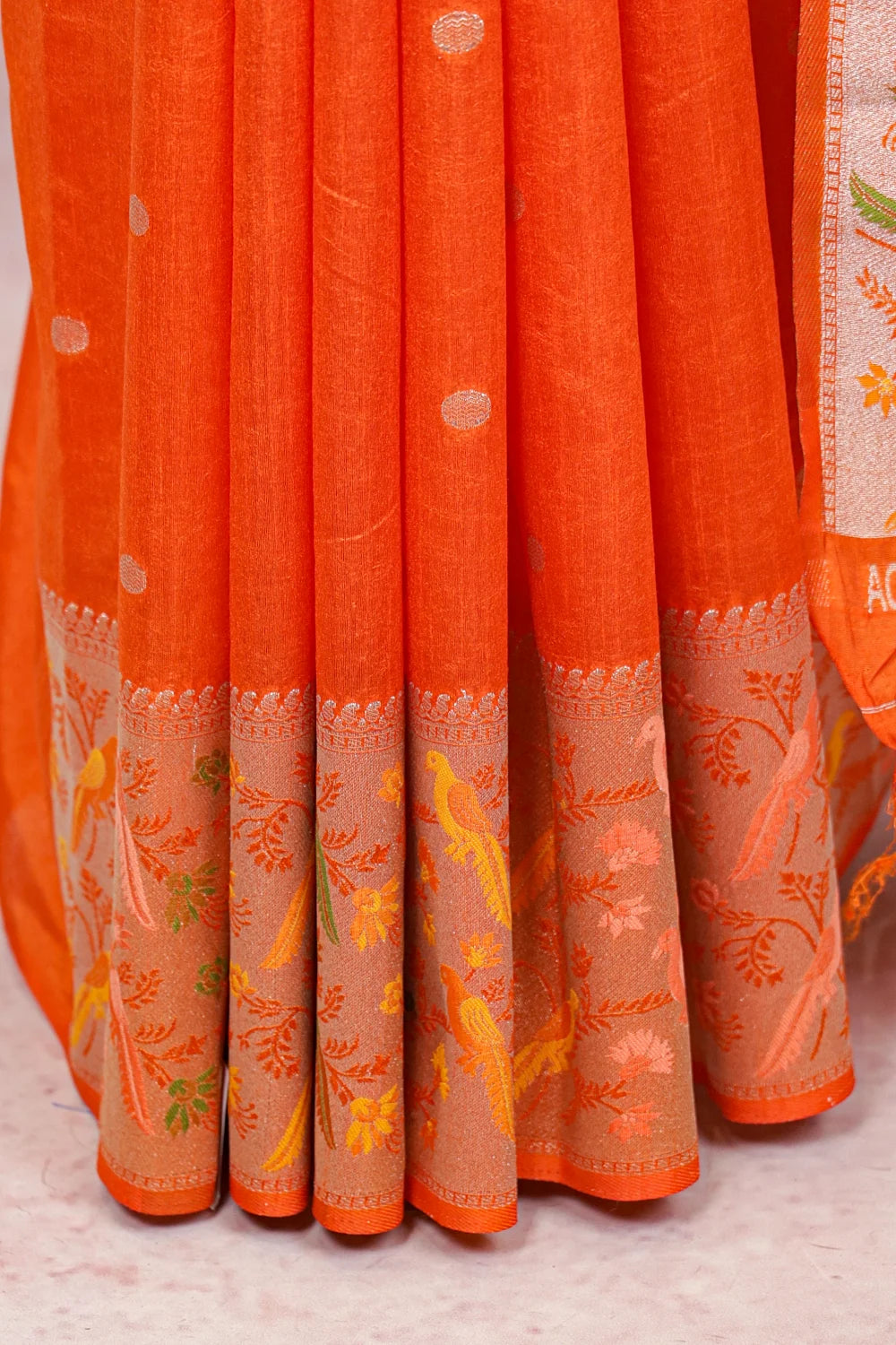 Orange Semi Banarasi Saree