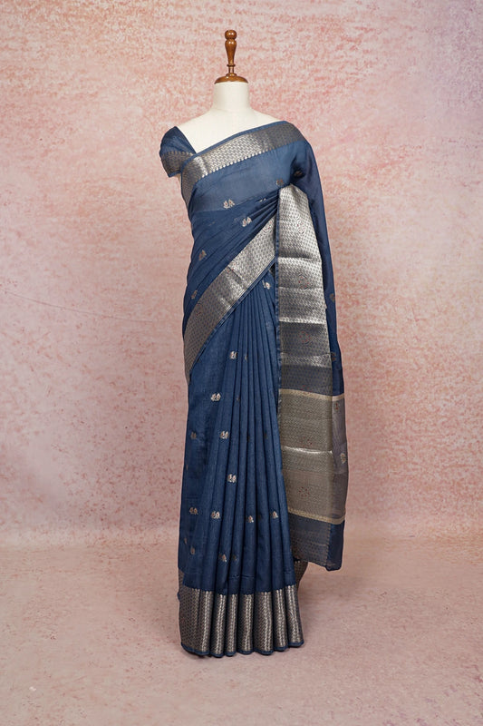 Ash Blue Semi Silk Saree