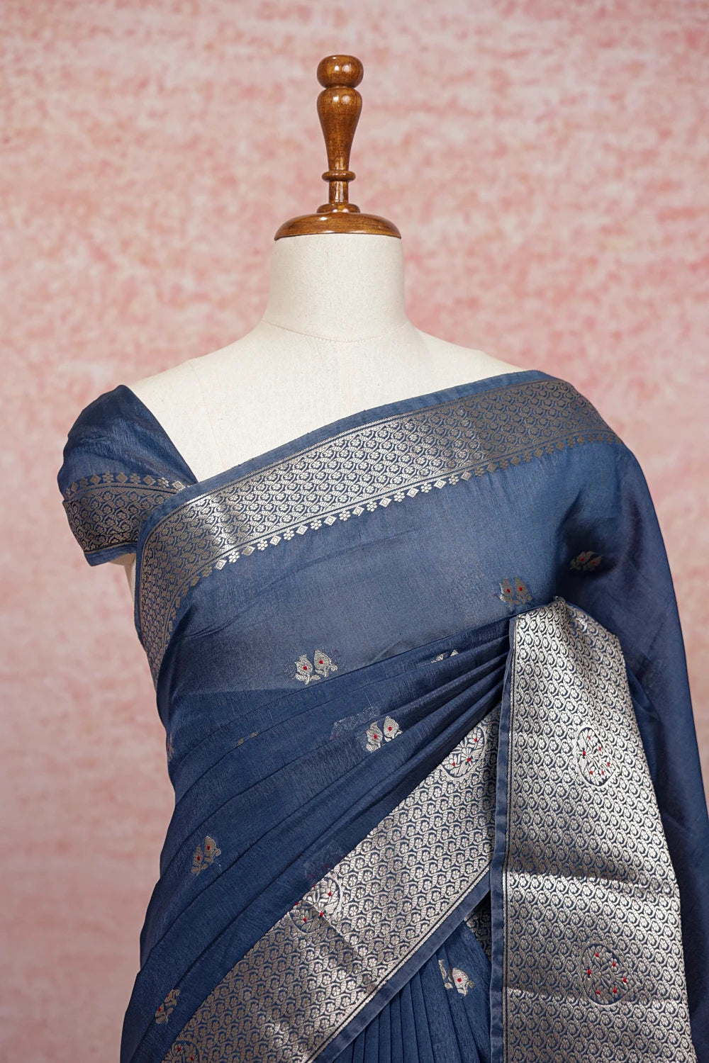 Ash Blue Semi Silk Saree
